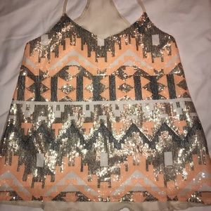 Orange and silver sequin tank top